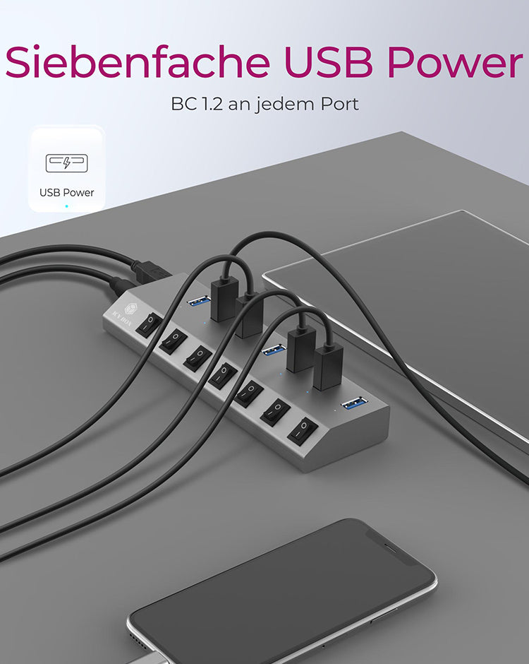 ICY BOX IB-HUB1701-C3 USB-Hub – 7× USB-A, für Windows/Mac