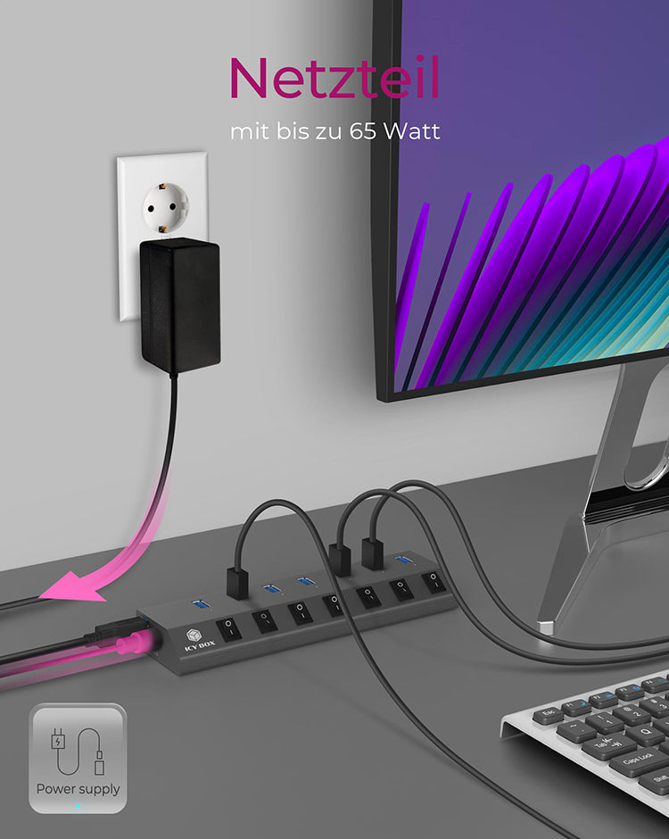 ICY BOX IB-HUB1701-C3 USB-Hub – 7× USB-A, für Windows/Mac