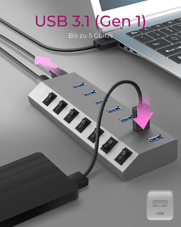 ICY BOX IB-HUB1701-C3 USB-Hub – 7× USB-A, für Windows/Mac