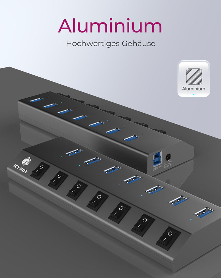 ICY BOX IB-HUB1701-C3 USB-Hub – 7× USB-A, für Windows/Mac
