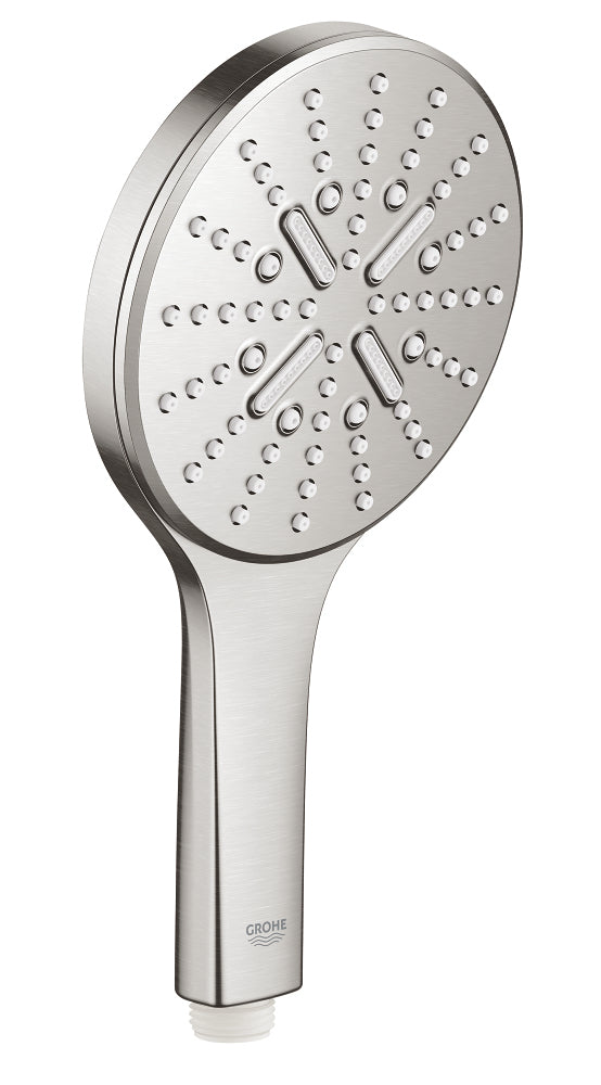GROHE Handbrause Rainshower SmartActive 130 – Ø13 cm, Edelstahl, Wandmontiert, Supersteel