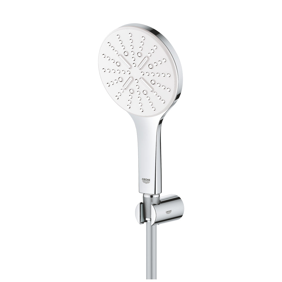 GROHE Handbrause Rainshower 130 – 150 cm Schlauch, Messing/Chrom/Silikon, Wandmontiert, Chrom/Weiss