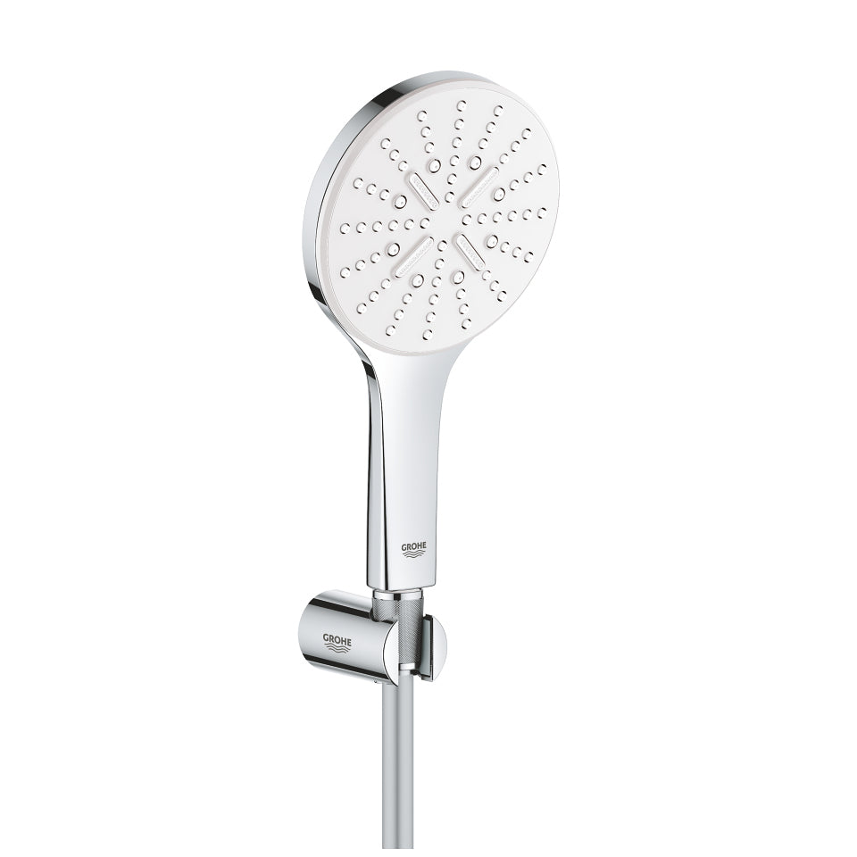 GROHE Handbrause Rainshower 130 – 150 cm Schlauch, Messing/Chrom/Silikon, Wandmontiert, Chrom/Weiss