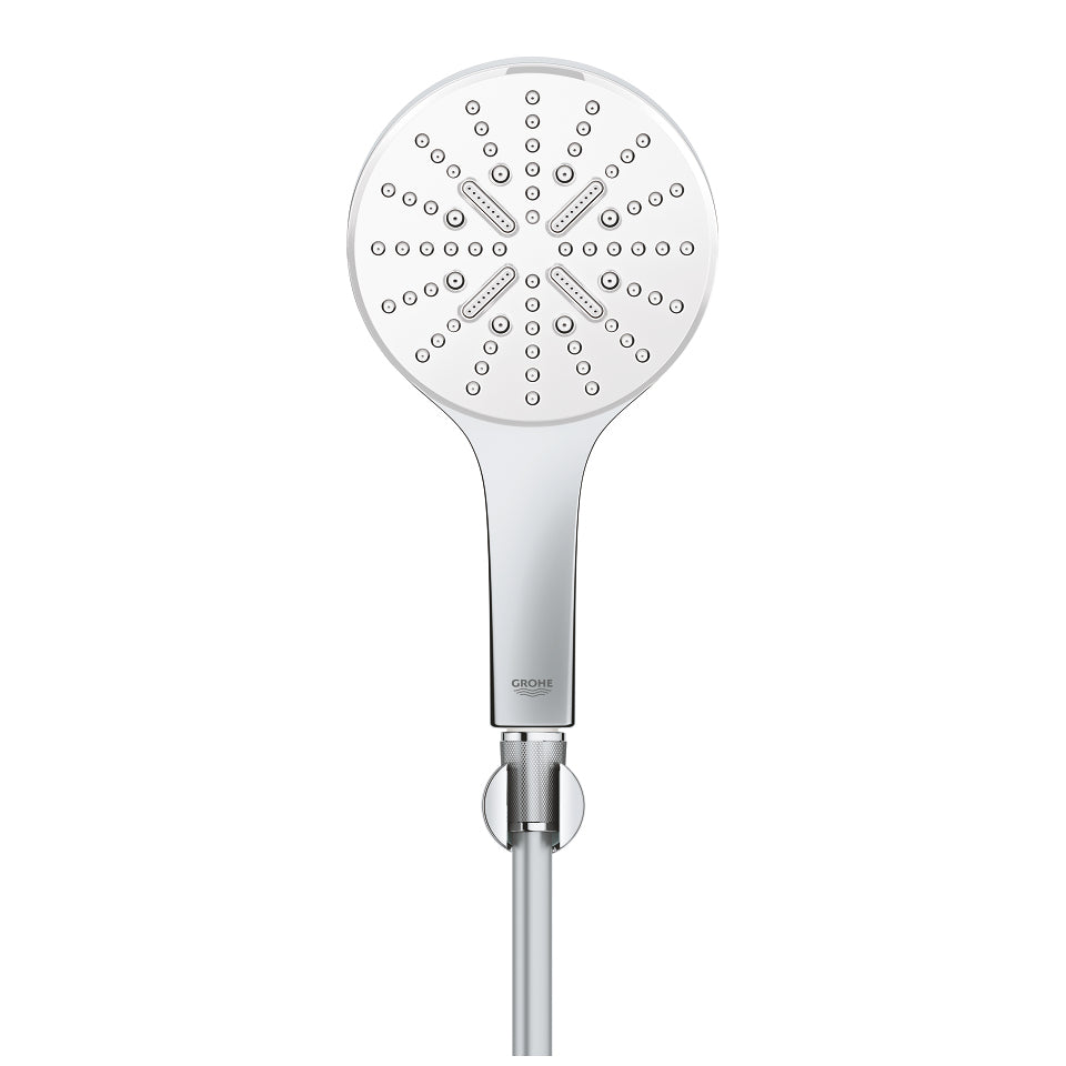 GROHE Handbrause Rainshower 130 – 150 cm Schlauch, Messing/Chrom/Silikon, Wandmontiert, Chrom/Weiss