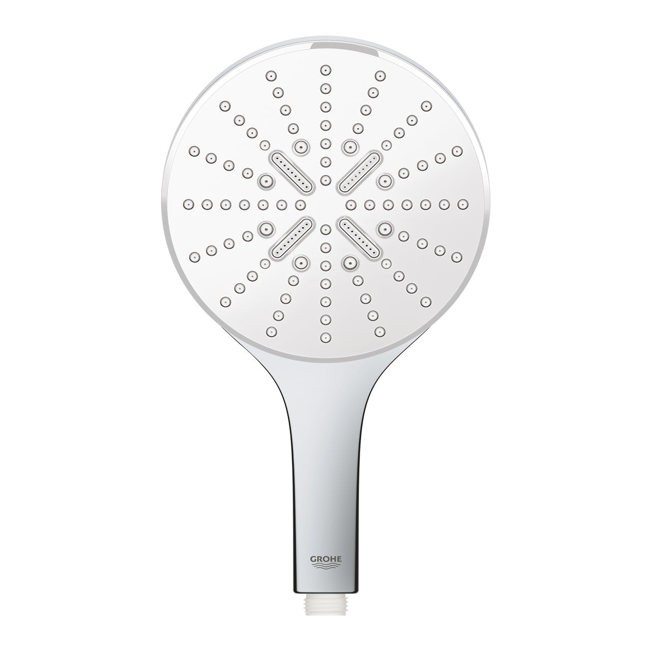 GROHE Handbrause Rainshower 150 – Ø15 cm, Edelstahl, 1/2" Anschluss, Moonlight White/Silber