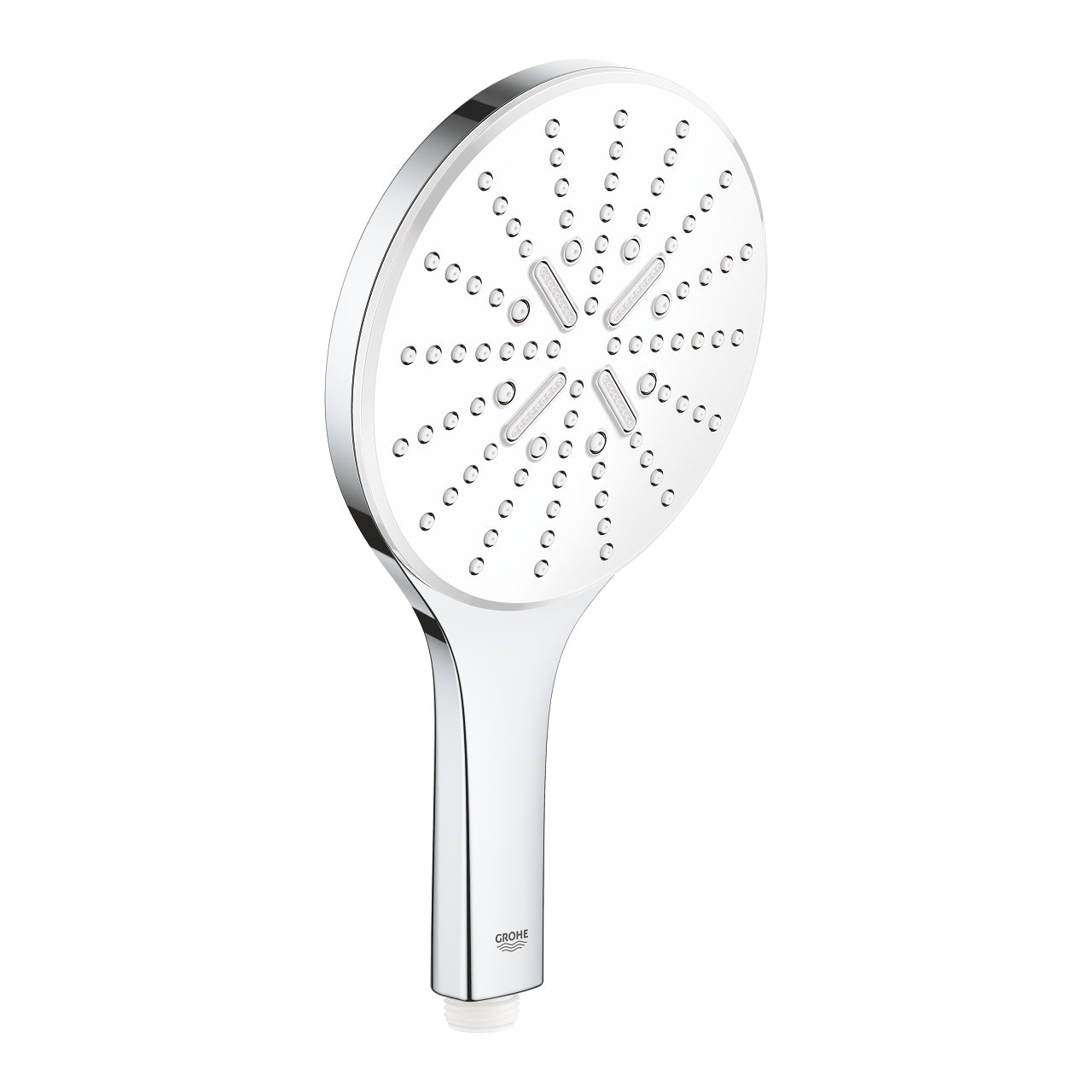 GROHE Handbrause Rainshower 150 – Ø15 cm, Edelstahl, 1/2" Anschluss, Moonlight White/Silber