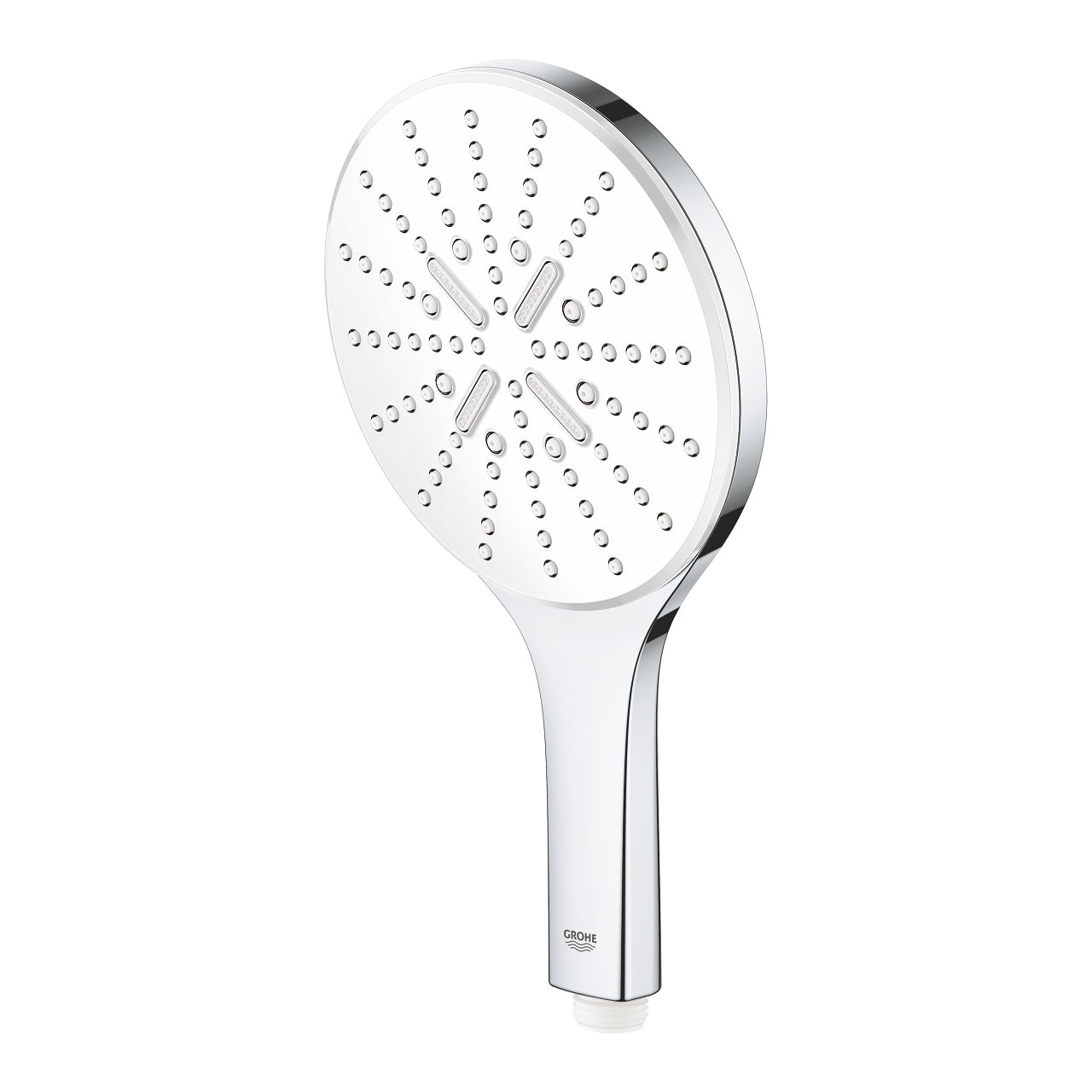 GROHE Handbrause Rainshower 150 – Ø15 cm, Edelstahl, 1/2" Anschluss, Moonlight White/Silber