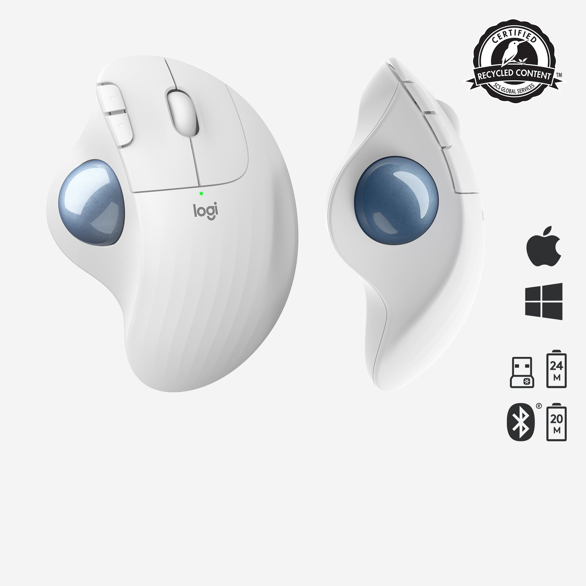 Logitech ERGO M575 – Trackball-Maus – Kabellos (Bluetooth/2,4 GHz), rechts, Weiss