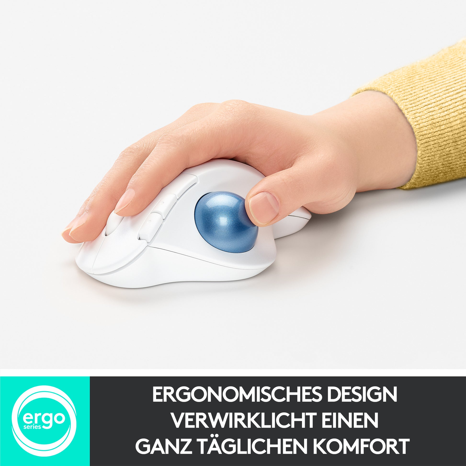 Logitech ERGO M575 – Trackball-Maus – Kabellos (Bluetooth/2,4 GHz), rechts, Weiss