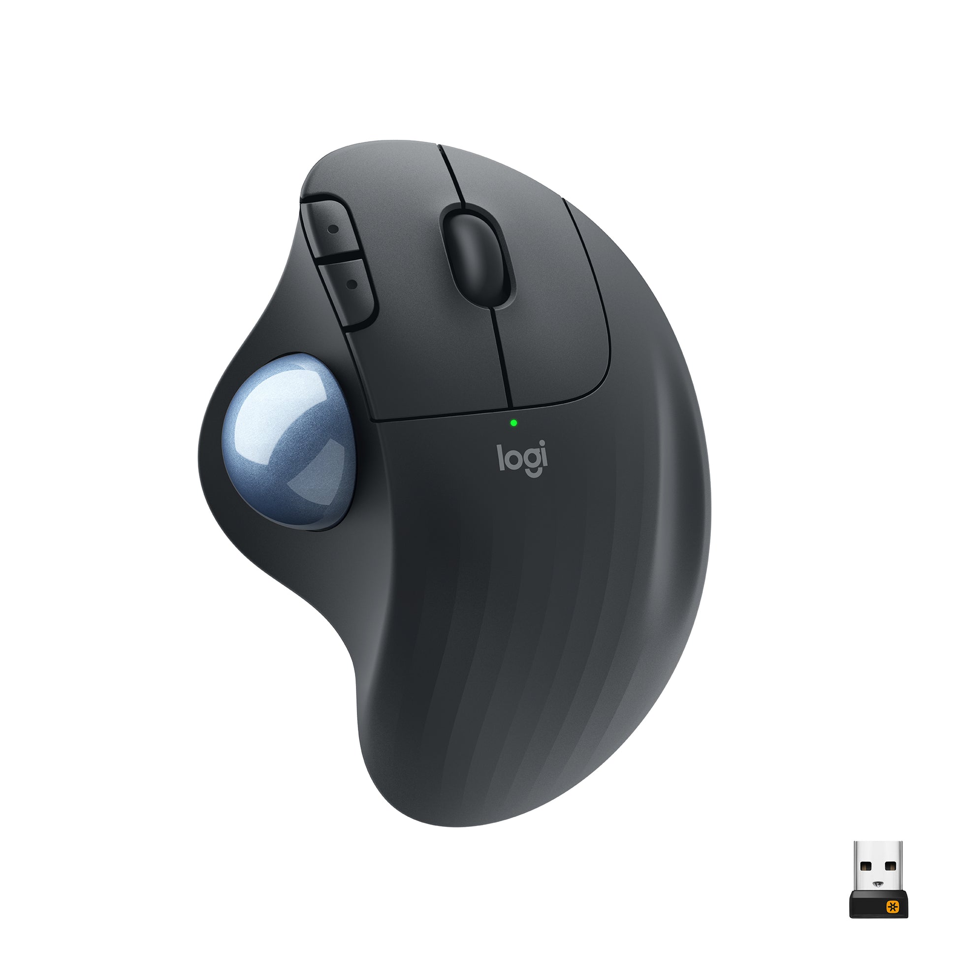 Logitech Ergo M575 Ergonomische Maus – kabellos, Bluetooth + 2,4 GHz, 4 Tasten, für Rechtshänder, schwarz