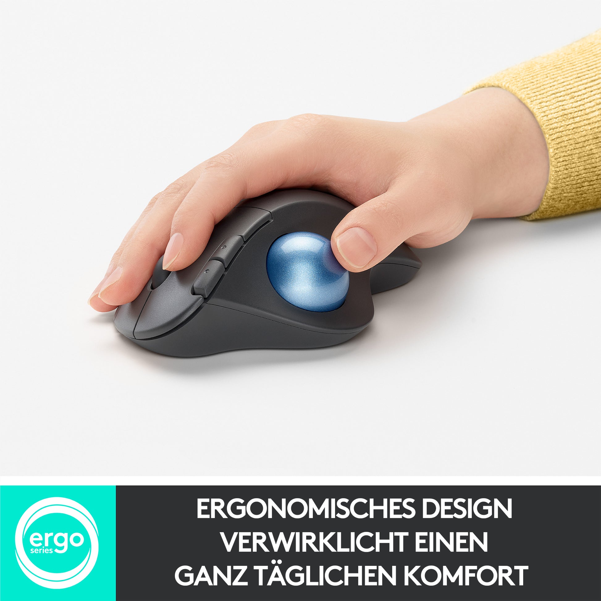 Logitech Ergo M575 Ergonomische Maus – kabellos, Bluetooth + 2,4 GHz, 4 Tasten, für Rechtshänder, schwarz