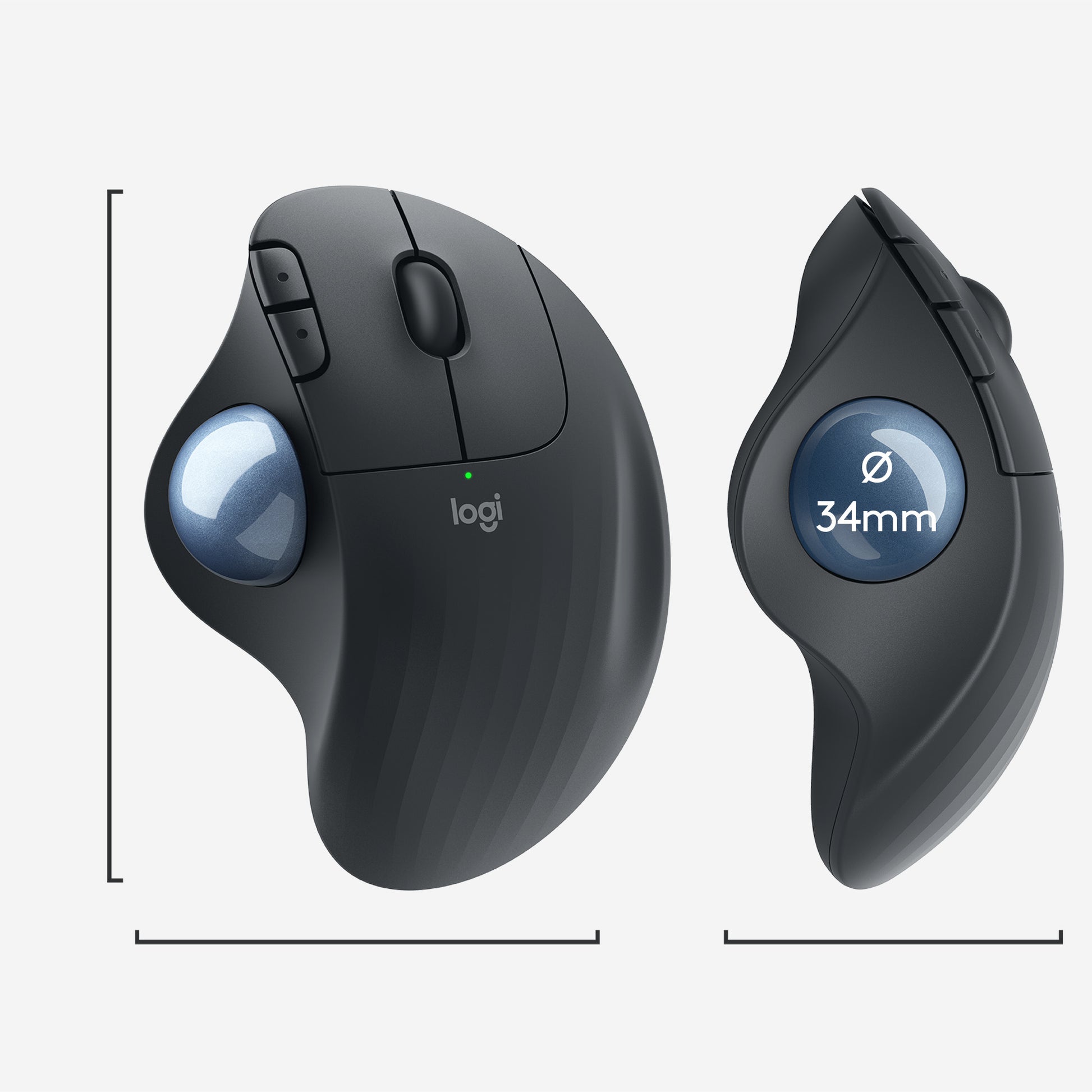 Logitech Ergo M575 Ergonomische Maus – kabellos, Bluetooth + 2,4 GHz, 4 Tasten, für Rechtshänder, schwarz