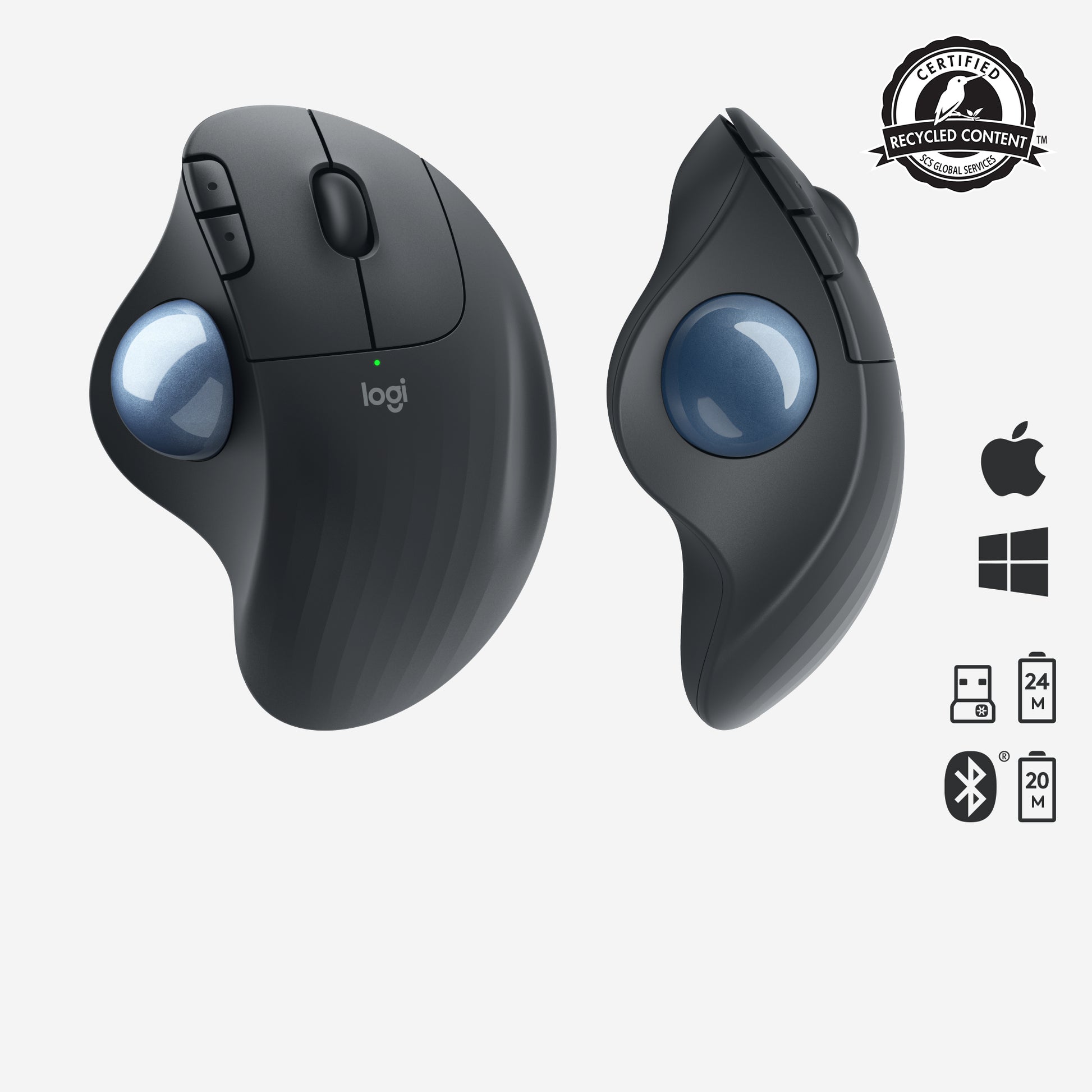 Logitech Ergo M575 Ergonomische Maus – kabellos, Bluetooth + 2,4 GHz, 4 Tasten, für Rechtshänder, schwarz