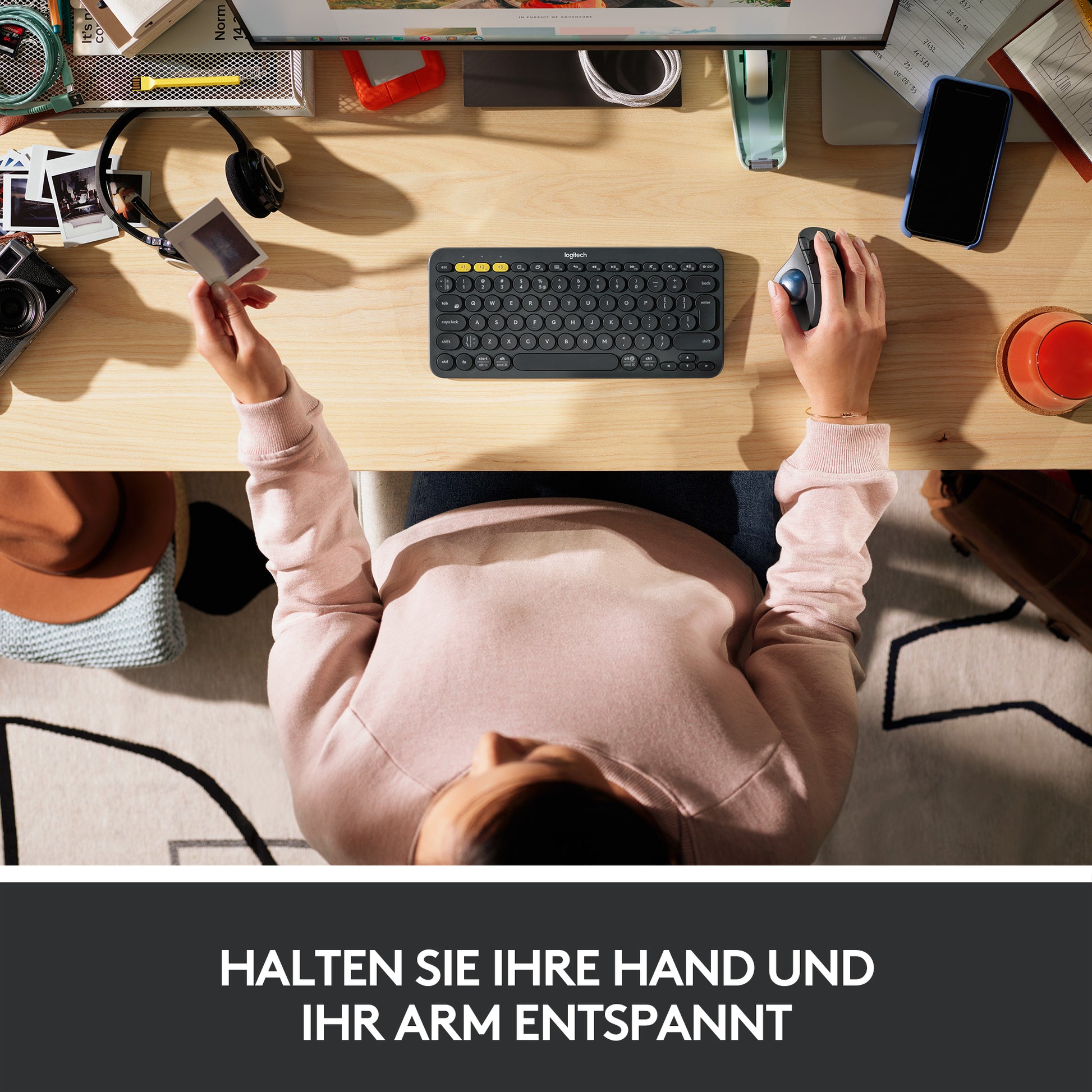 Logitech ERGO M575 – Trackball-Maus – Kabellos (Bluetooth/2,4 GHz), rechts, Weiss