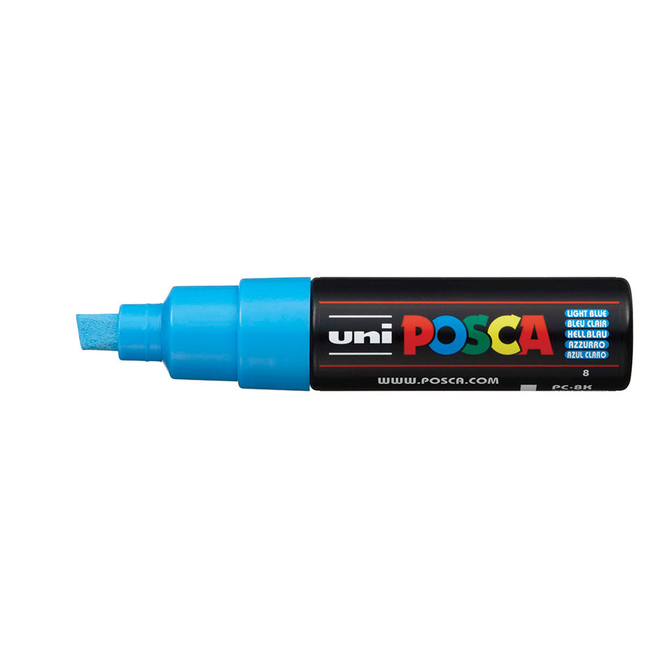 Uni-Ball POSCA Kreativ-/Pigmentmarker – Keilspitze 8 mm, Hellblau, Feucht Abwischbar, Deckend – Für Viele Oberflächen