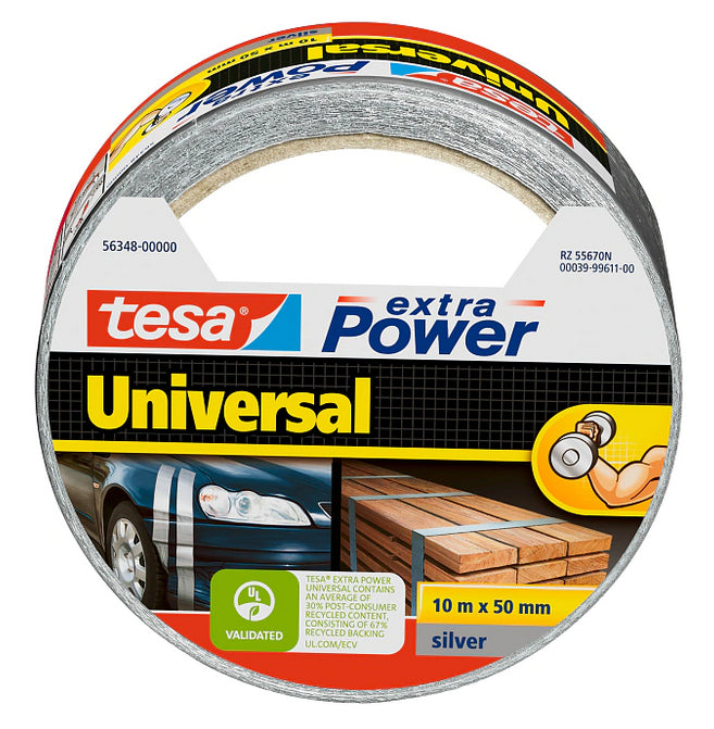 tesa Vinylband Extra Power – 50 mm × 10 m, silber, stark