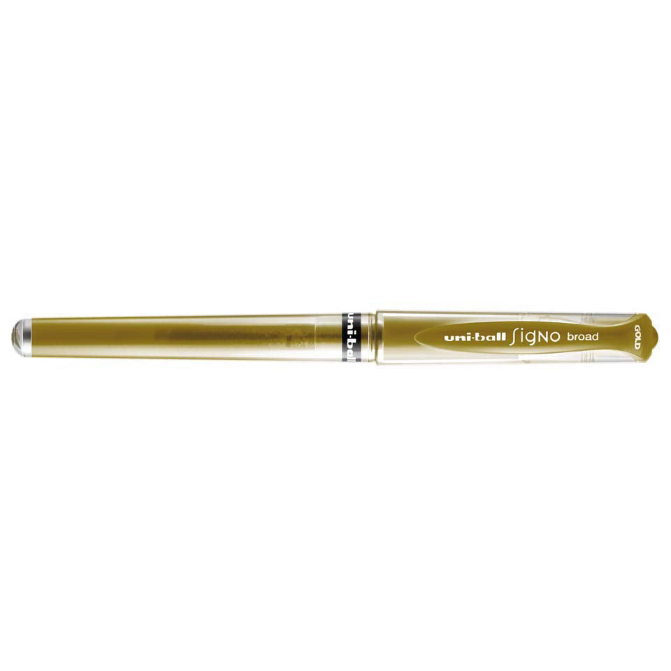 Uni-Ball Signo Broad Gelschreiber, Kappe – Gold, Spitze 1 mm, dokumentenecht, wasserfest, nachfüllbar, 1 Stk.