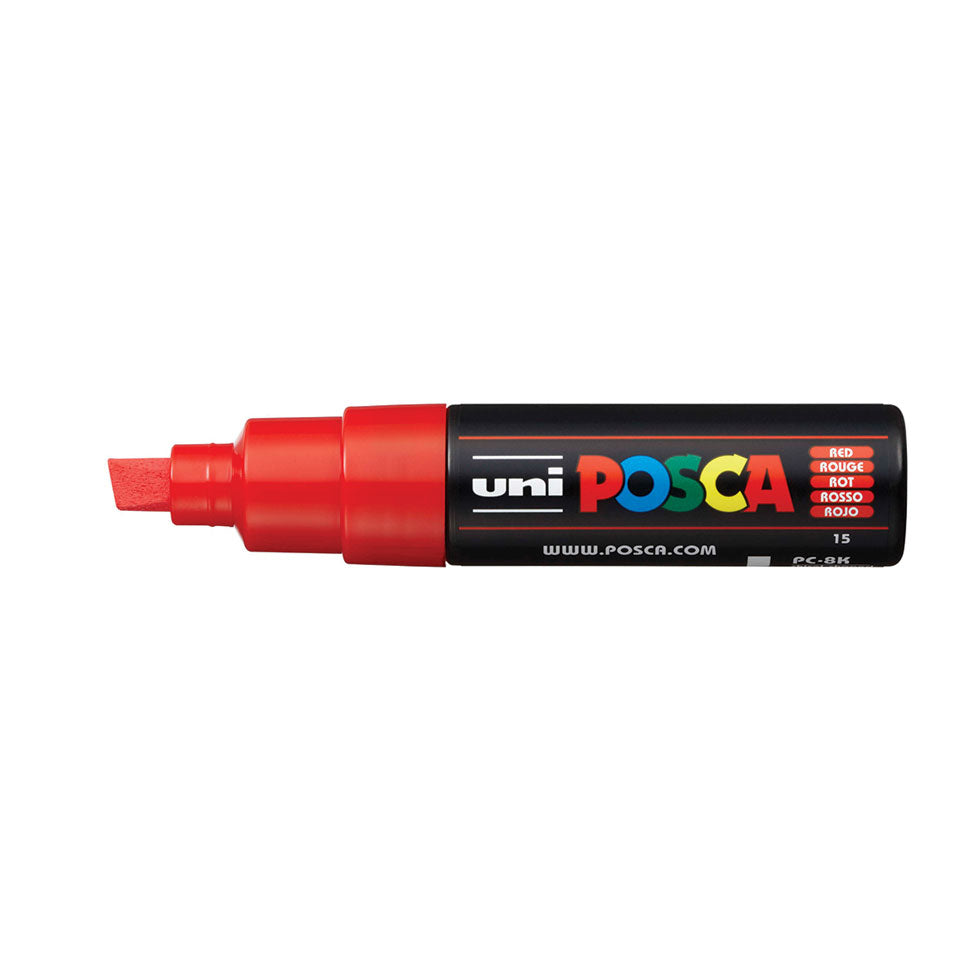 Uni-Ball POSCA Kreativ-/Pigmentmarker – Keilspitze 8 mm, rot, feucht abwischbar, deckend – für viele Oberflächen