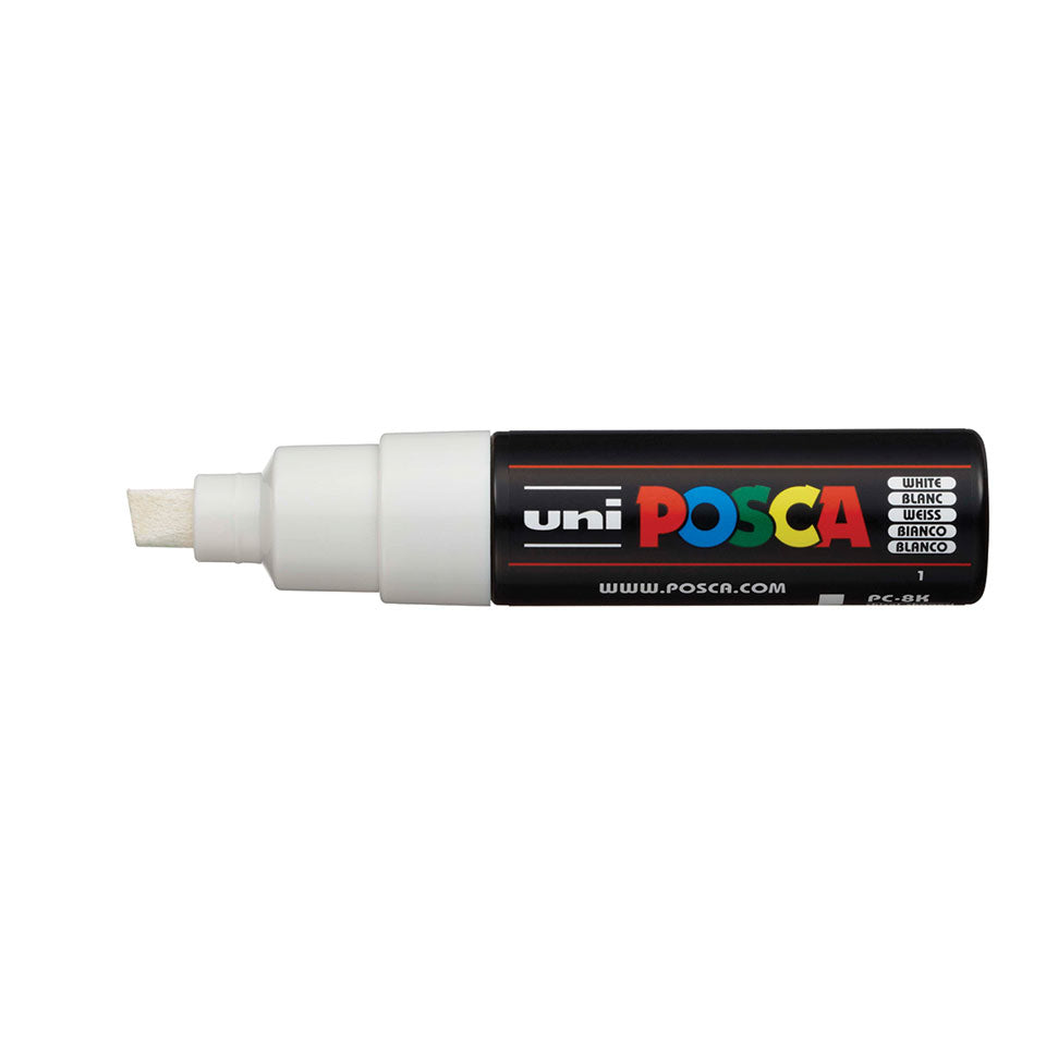 Uni-Ball POSCA PC-8K Kreativ-/Pigmentmarker – Keilspitze 8 mm, weiss, deckend, geruchsarm – für viele Oberflächen