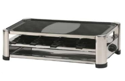 Ohmex Raclette-Grill OHM-GRIL-4500 – 8 Personen, 6 Pfännchen, Hot Stone, 1500 W – schwarz/edelstahl