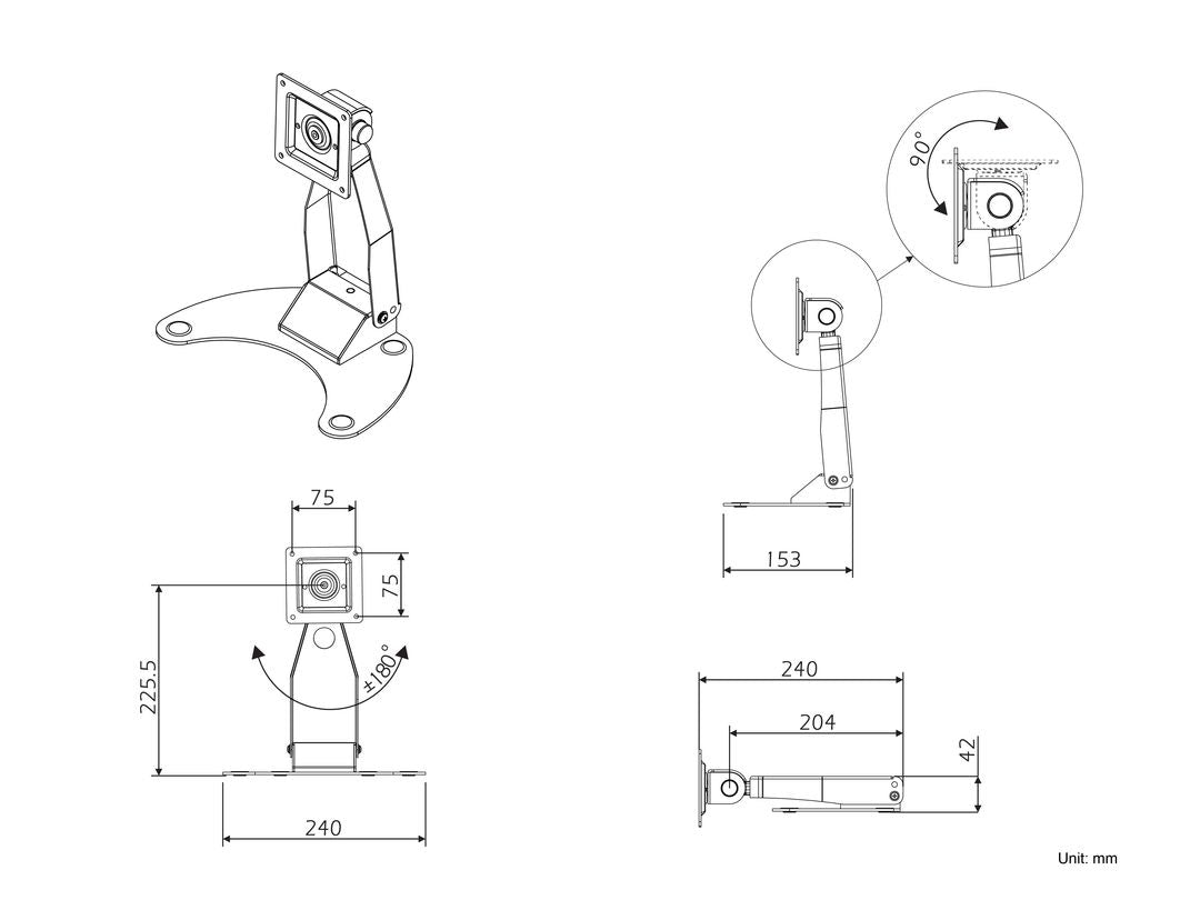 Multibrackets 0525 – Tischständer für Tablethalter, für Bildschirme 17,8–33 cm (7–13") in Schwarz
