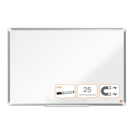 Nobo Whiteboard – 90 × 60 cm, Emaille, magnetisch, Aluminiumrahmen, Wandmontage, inkl. Stifteablage