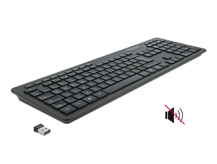 DeLOCK 12004 – Tastatur, kabellos (2,4 GHz), DE-Layout (DE), Fullsize (mit Ziffernblock), Scherenmechanik, Schwarz