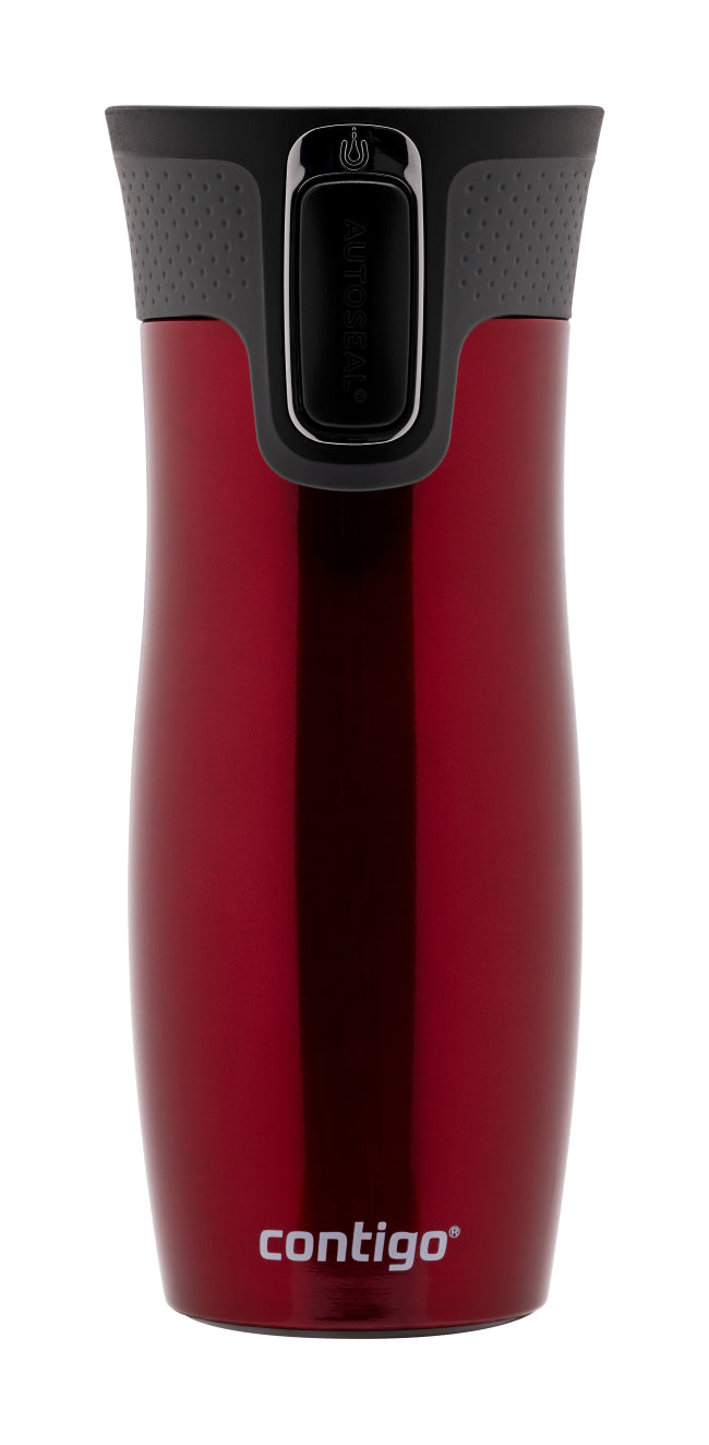 CONTIGO West Loop Thermobecher 470 ml – doppelwandig 5 h heiss/12 h kalt, Edelstahl, Klappdeckel, Rot
