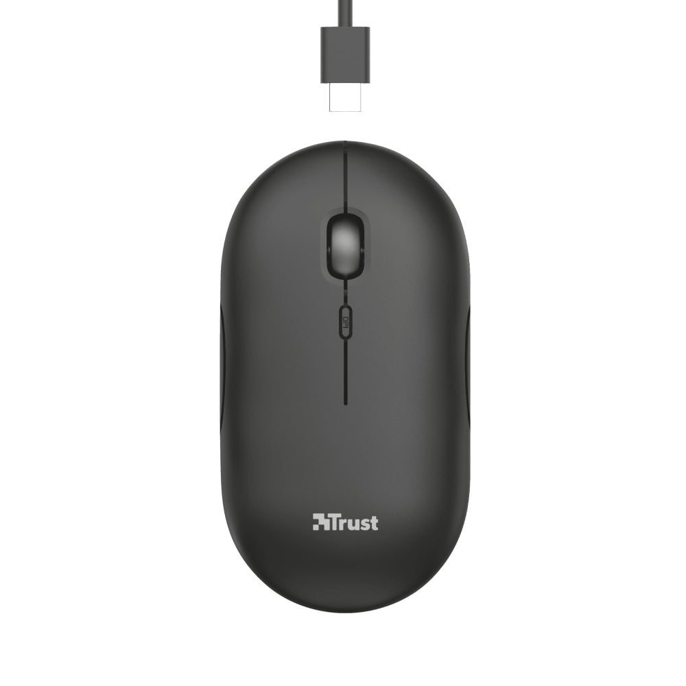 Trust Puck – Maus – Kabellos (Bluetooth/2,4 GHz), 1600 DPI, beidhändig, Schwarz