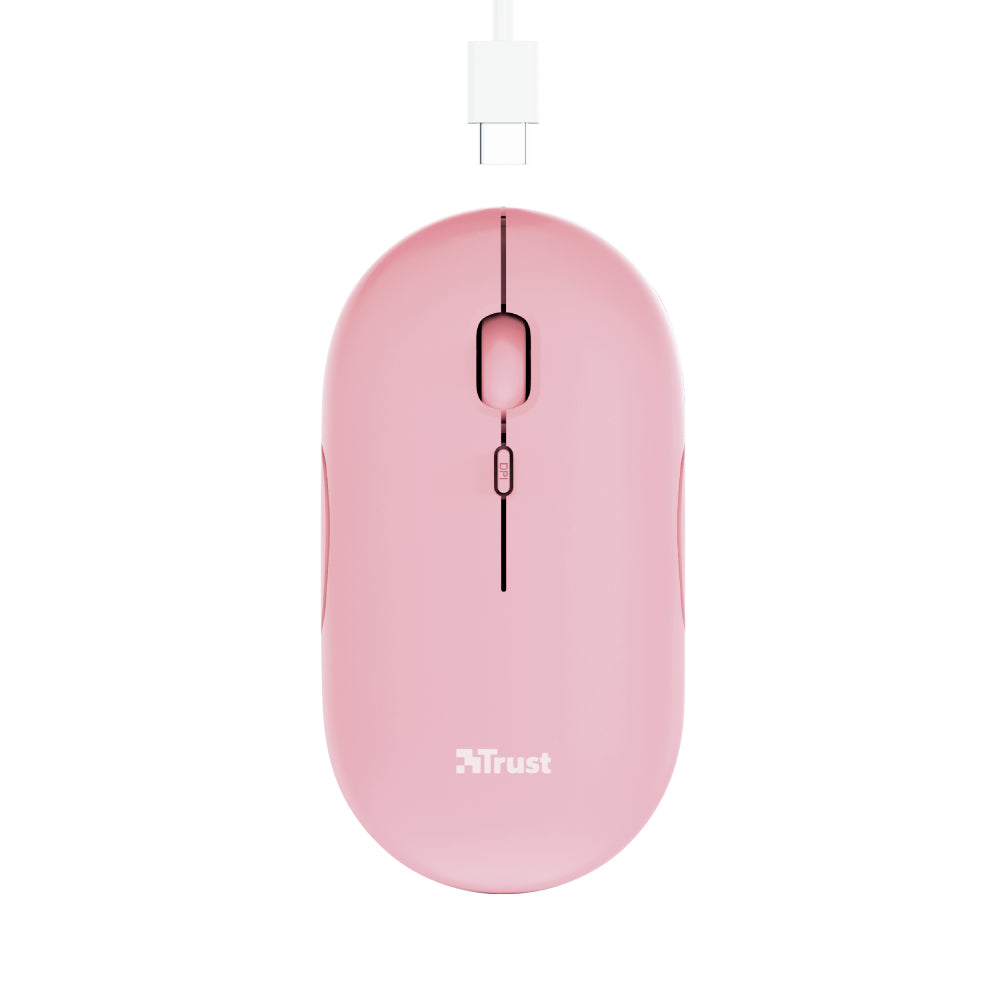 Trust Puck – Maus – Kabellos (Bluetooth/2,4 GHz), 1600 DPI, Beidhändig, Pink