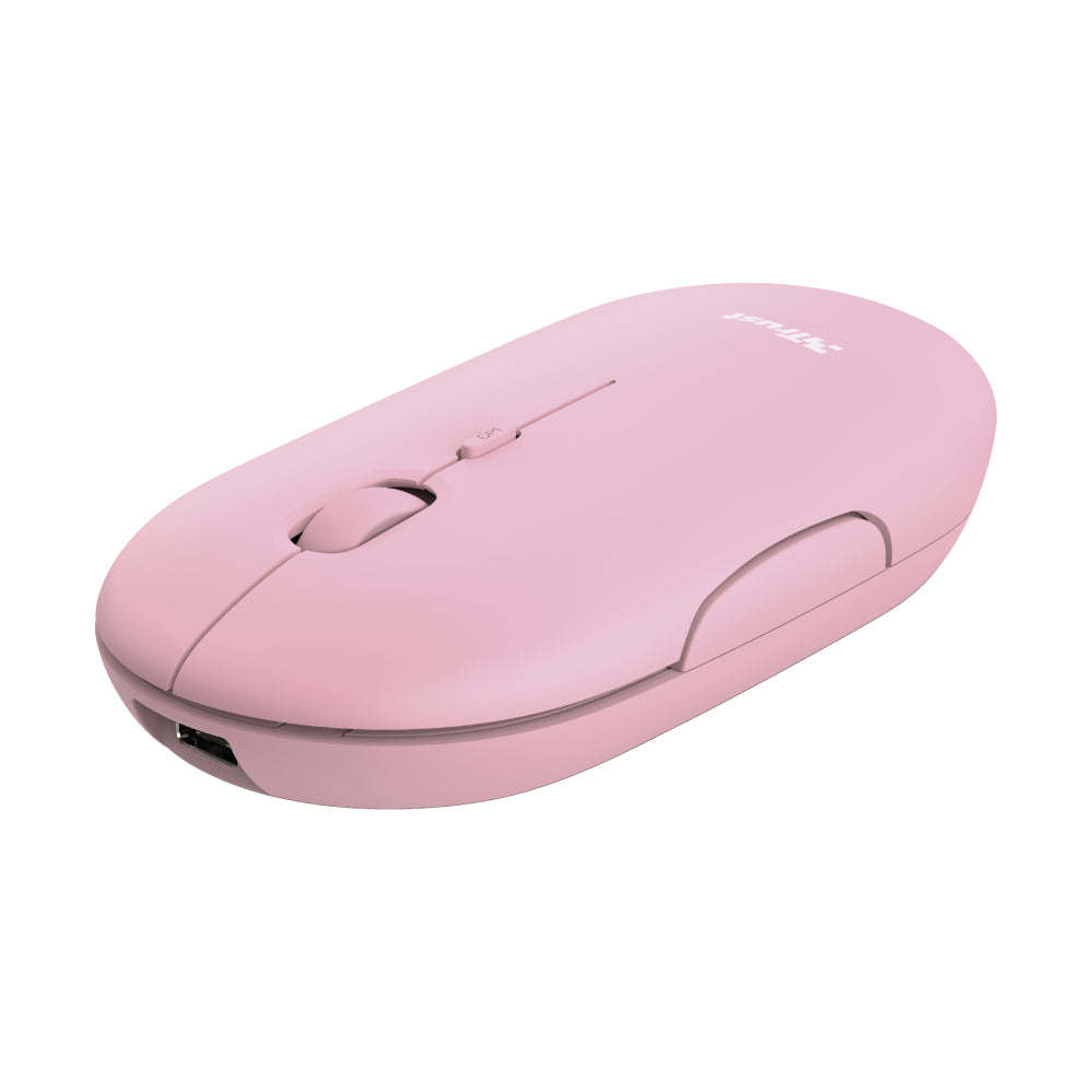 Trust Puck – Maus – Kabellos (Bluetooth/2,4 GHz), 1600 DPI, Beidhändig, Pink