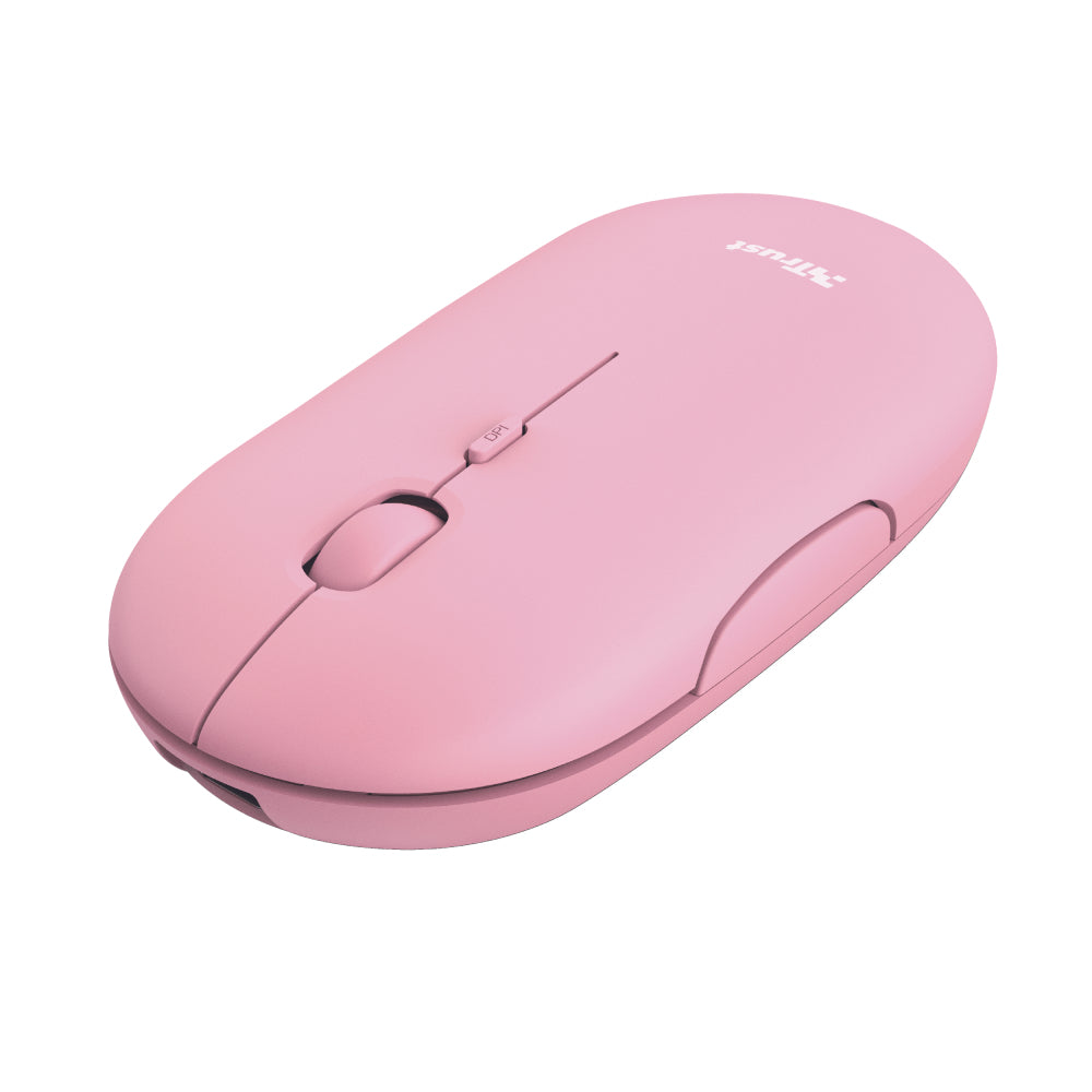 Trust Puck – Maus – Kabellos (Bluetooth/2,4 GHz), 1600 DPI, Beidhändig, Pink