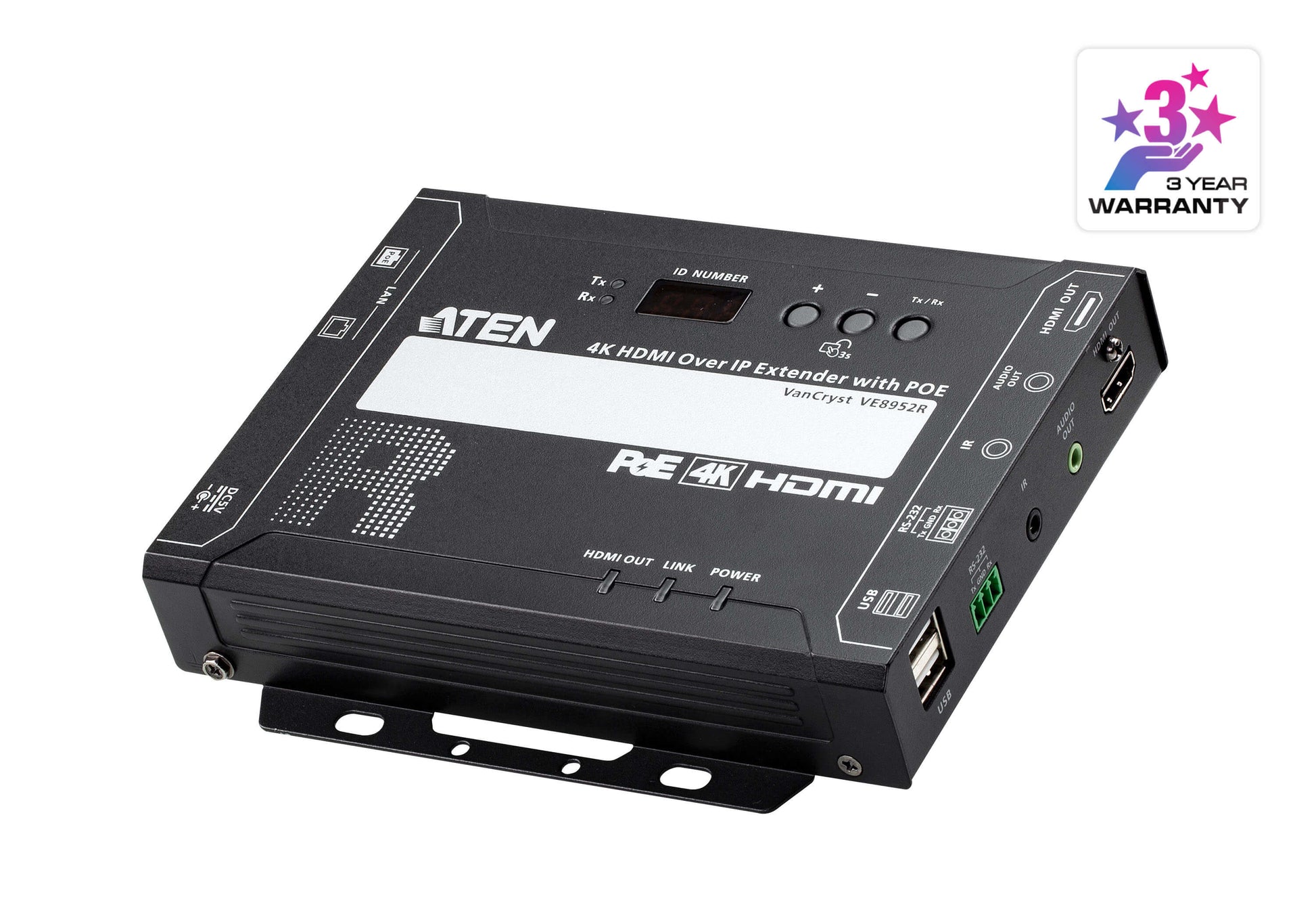 ATEN VE8952R – HDMI over IP Empfänger, 1× HDMI Out, 2× RJ‑45, 4K@60 Hz, 100 m, PoE, HDCP, RS‑232
