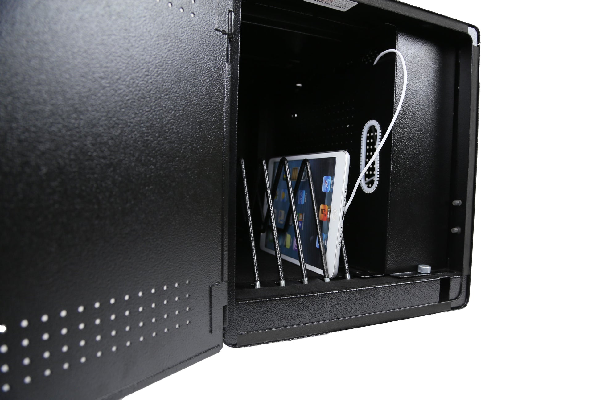 LEBA Innovation NoteBox 5 – Lade-Wandschrank für 5 Geräte, abschliessbar, 300 × 390 × 335 mm, schwarz