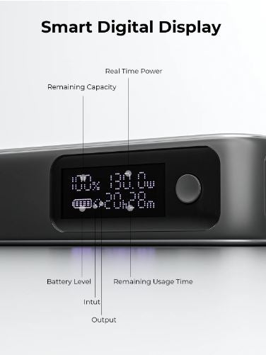 AUKEY Powerbank 20000 mAh, PD 100 W, mit integriertem USB-C-Kabel, für Smartphones, Weiss/Grau