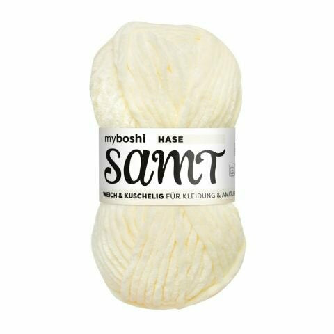 myBoshi Chenille Samt Wolle Weiss – 100 g, 100 m, Nadel 5 mm, 100% Polyester, 1 Stk.