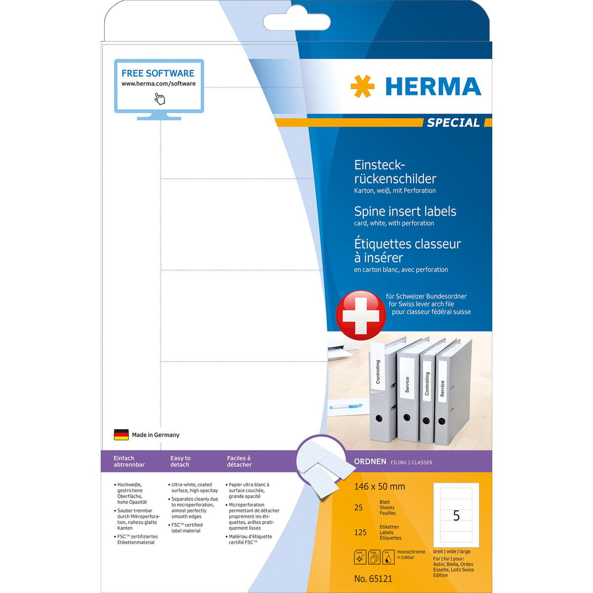 HERMA Schuletiketten – 50×146 mm, 125 Stk, 25 Bogen, Papier, nicht klebend