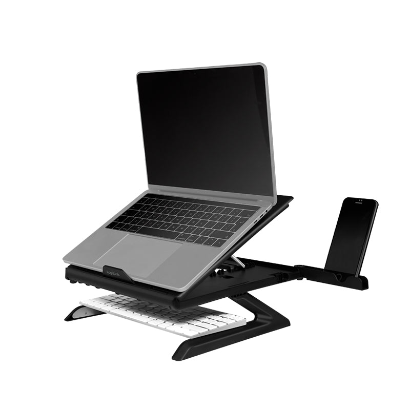 LogiLink Laptop-Ständer – für Notebooks bis 16", faltbar, inkl. Smartphone-Halterung – Schwarz