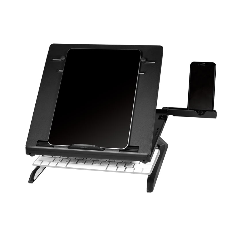 LogiLink Laptop-Ständer – für Notebooks bis 16", faltbar, inkl. Smartphone-Halterung – Schwarz