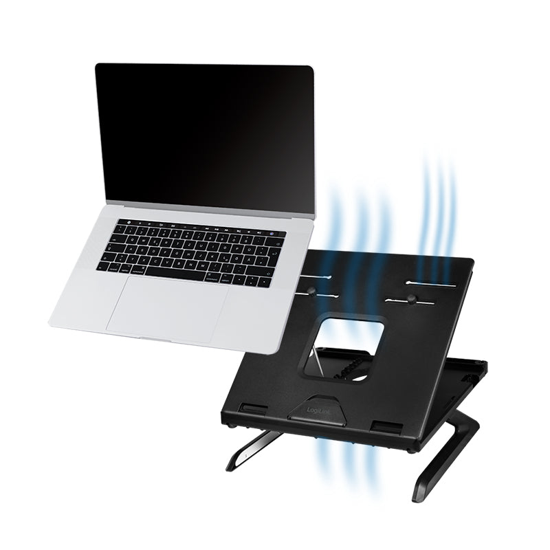 LogiLink Laptop-Ständer – für Notebooks bis 16", faltbar, inkl. Smartphone-Halterung – Schwarz
