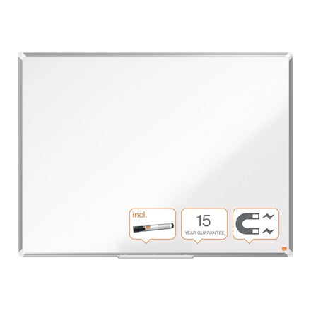 Nobo Whiteboard – 120 × 90 cm, Stahl, magnetisch, Aluminiumrahmen, Wandmontage, inkl. Marker, Markerablage