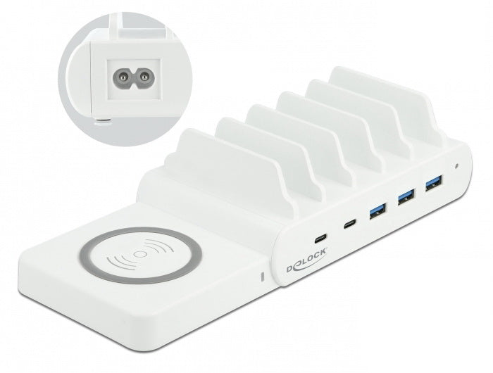 Delock Ladestation 2 × USB-C PD+ 3 × USB-A – Weiss Gehäuse, 6 Geräte gleichzeitig