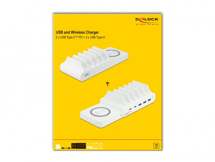 Delock Ladestation 2 × USB-C PD+ 3 × USB-A – Weiss Gehäuse, 6 Geräte gleichzeitig