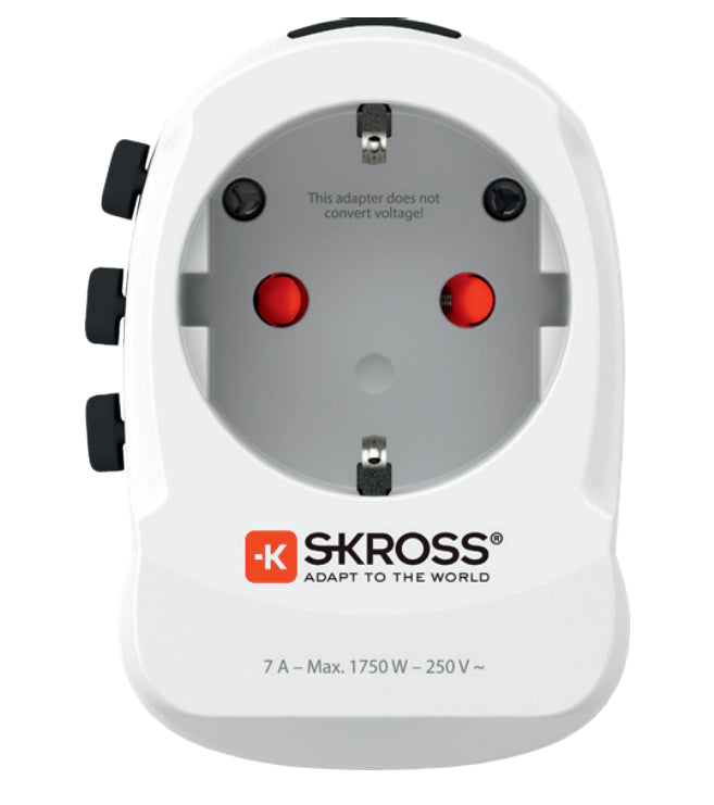 SKROSS – Reiseadapter – von Typ C/F zu Typ B/G/I – mit 2 USB (3 A + 2,4 A) – weiss