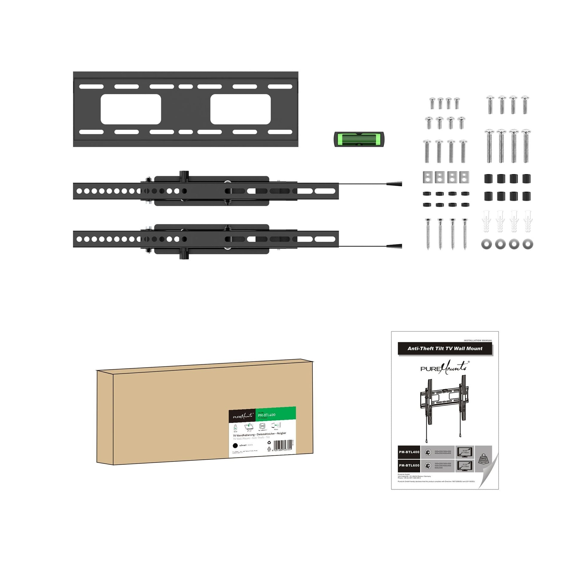 PureMounts Wandhalterung – Neigbar – 32–55" – VESA 200×200–400×400 – bis 50 kg, Diebstahlsicherung – PM-BTL400