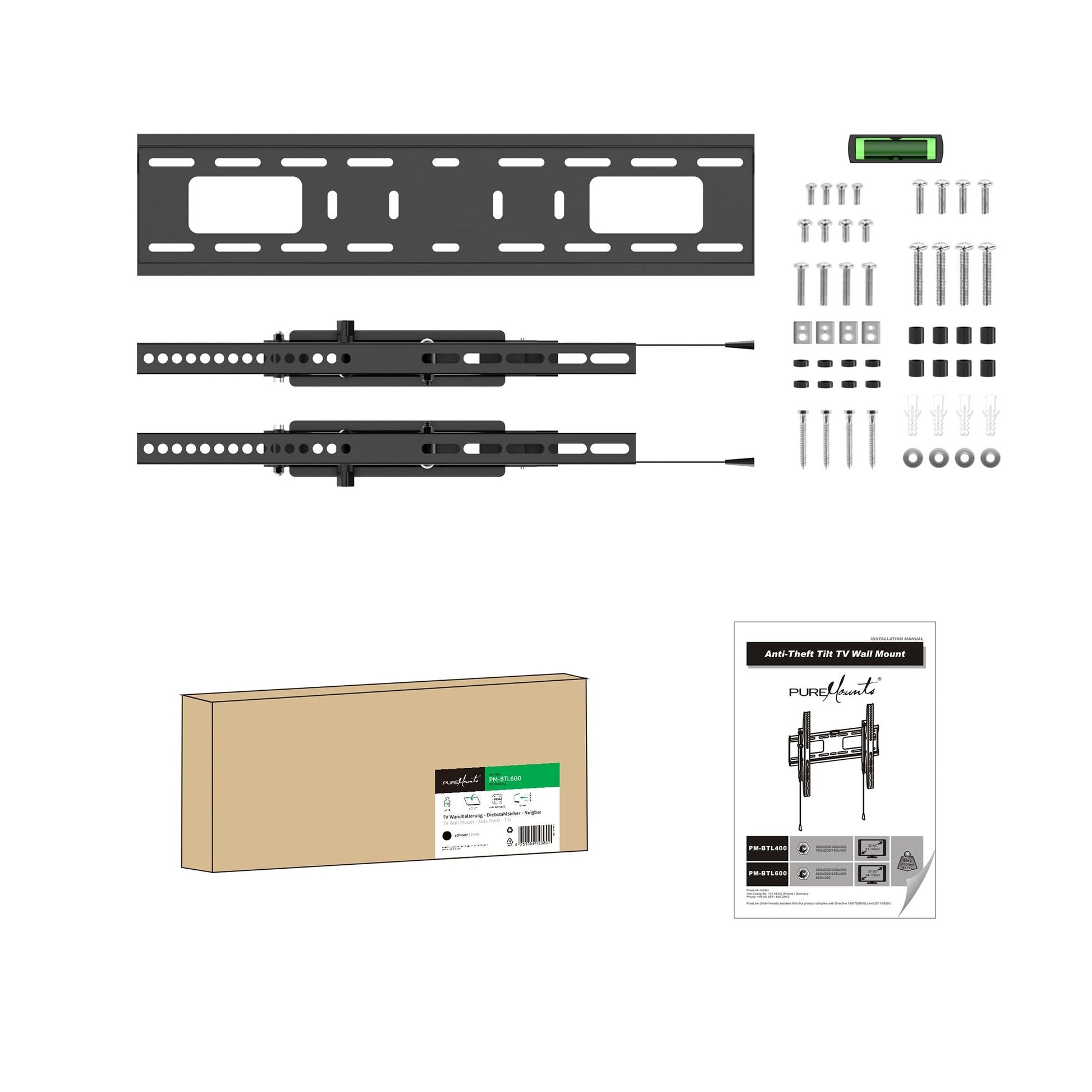 PureMounts Wandhalterung – Neigbar – 37–70" – VESA 200×200–600×400 – bis 50 kg, Diebstahlsicherung – PM-BTL600