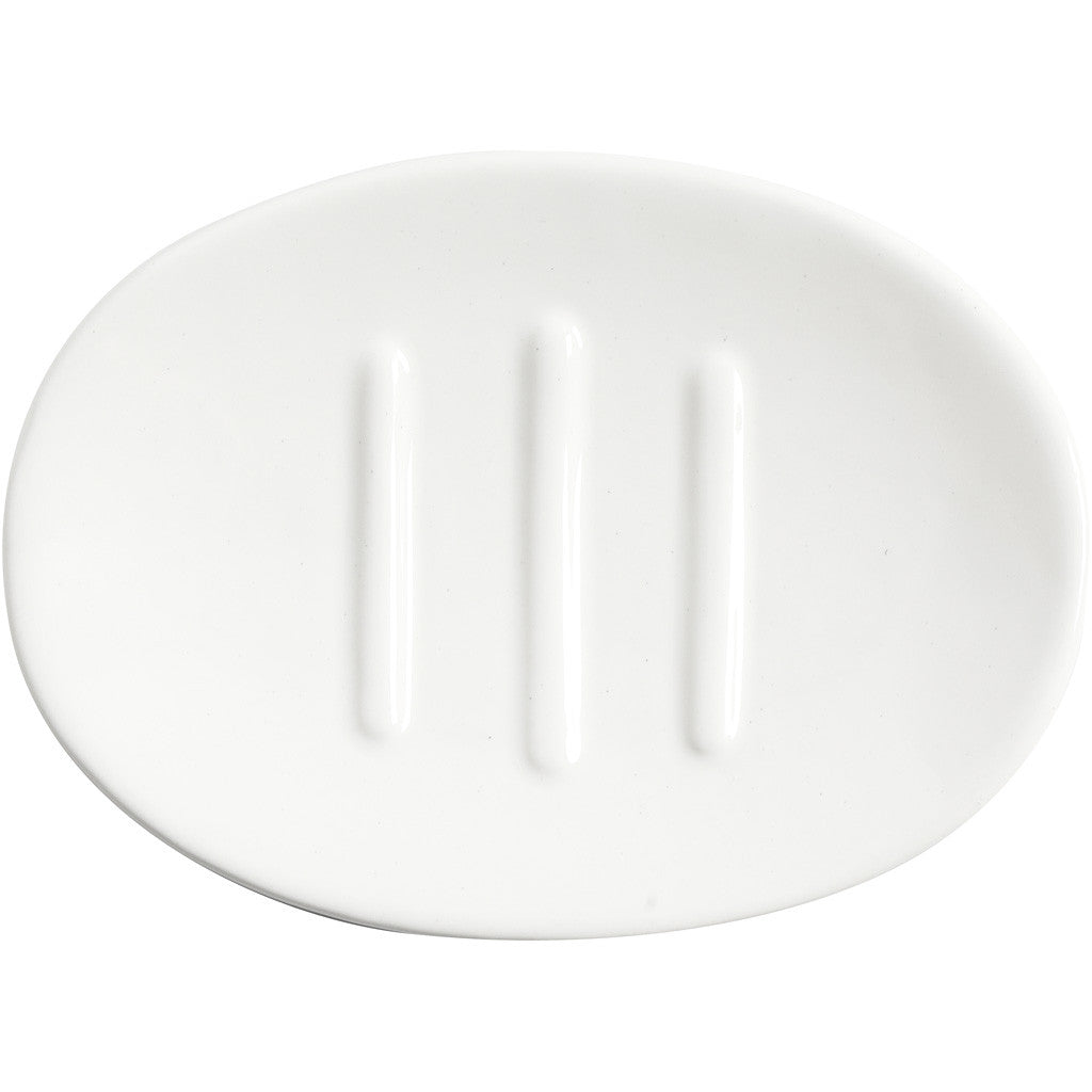 Creativ Company Seifenschale – Keramik, 10×13,5×2,5 cm, Oval, Weiss