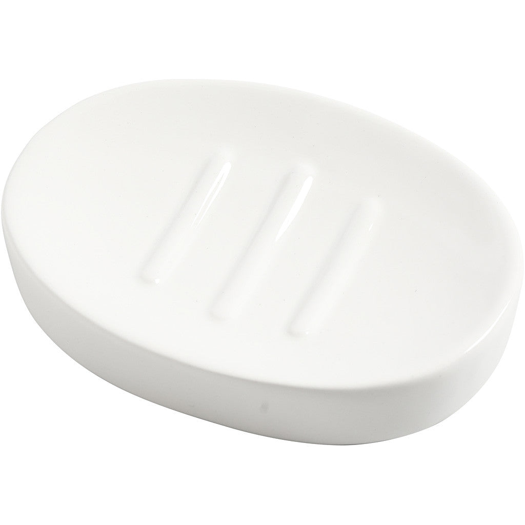 Creativ Company Seifenschale – Keramik, 10×13,5×2,5 cm, Oval, Weiss