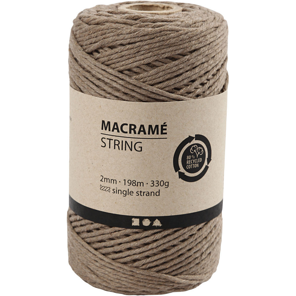 Creativ Company 414761 Makramee-Kordel Hellbraun – Ø 2 mm, 330 g, 198 m, Baumwolle