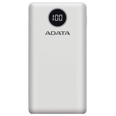 ADATA Powerbank 20000 mAh, PD 18 W, 2× USB-A, 1× USB-C, mit LCD-Display, für Smartphones, Weiss